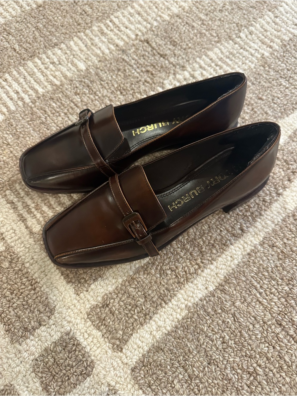 Vintage Tory Burch Women's Brown Leather Square-Toe Loafers
